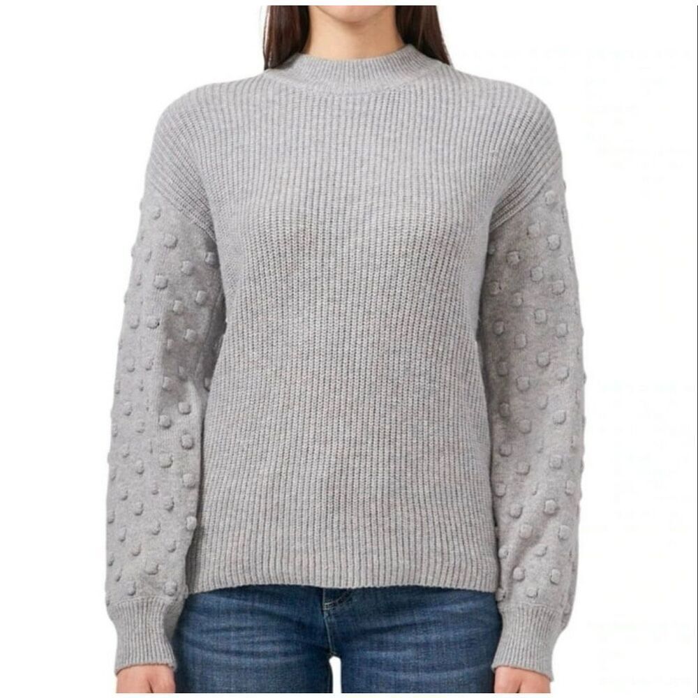VINCE CAMUTO Womens Sweater L Gray Bobble‎ Stitch Sleeve Ribbed Knit Pullover